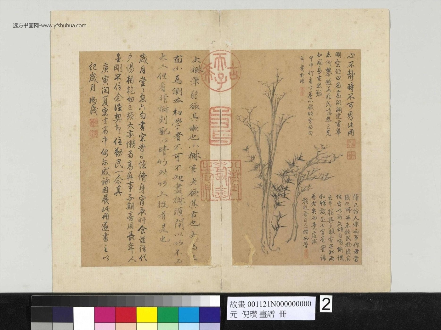 元_倪瓒_谱册　新枝枯干雨竹